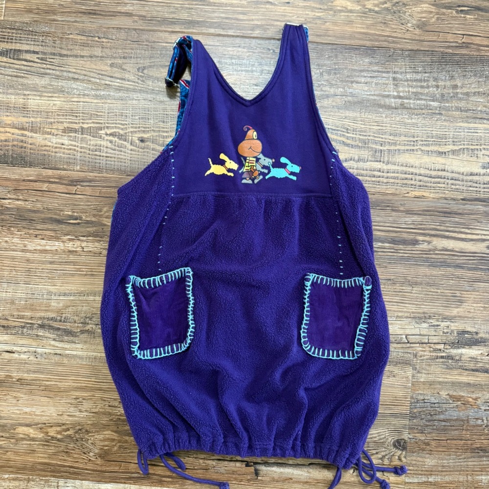 VINTAGE Oilily Fleece Bib Jumper 128 8yr‎ Purple Embroidery Pocket Fleece Dress